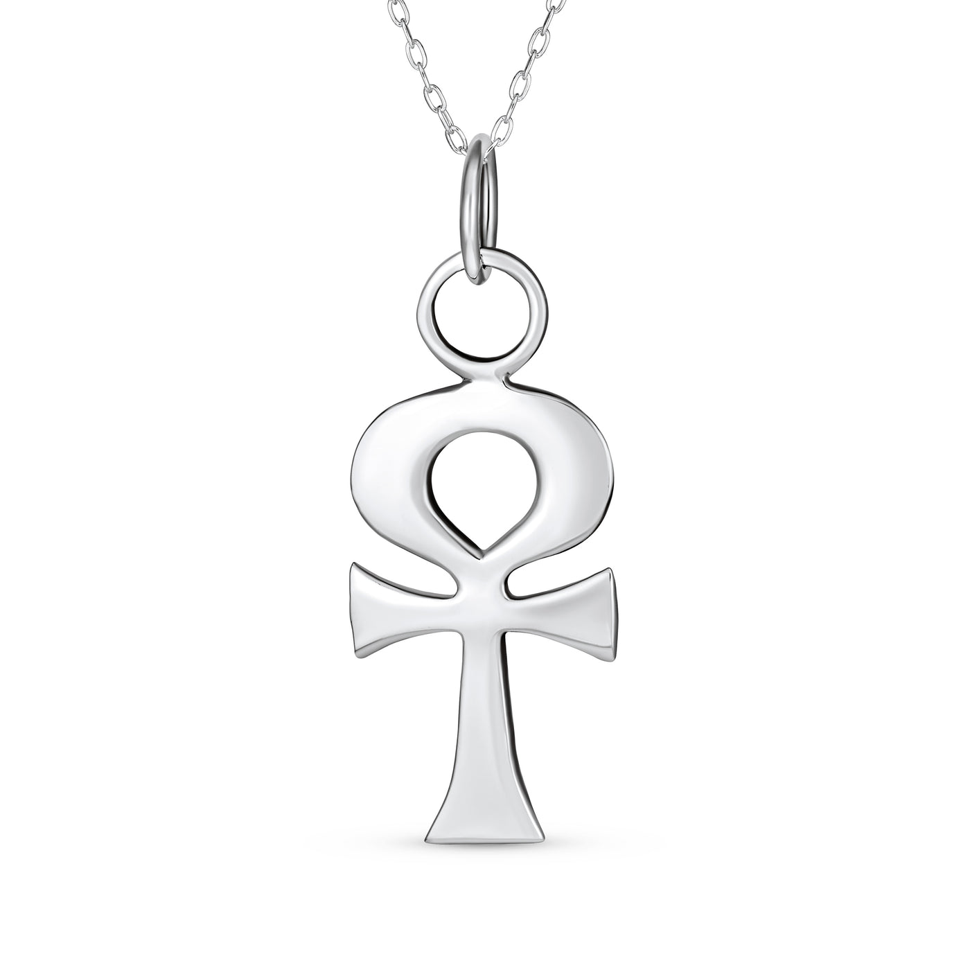 Egyptian Key To Life Ankh Cross Pendant Necklace Oxidized Sterling Silver