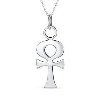 Egyptian Key To Life Ankh Cross Pendant Necklace Oxidized Sterling Silver