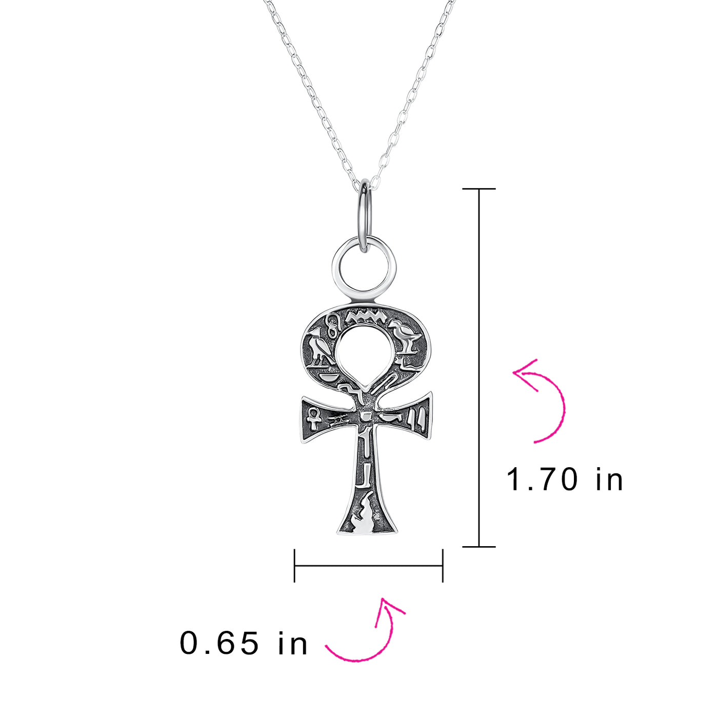 Egyptian Key To Life Ankh Cross Pendant Necklace Oxidized Sterling Silver