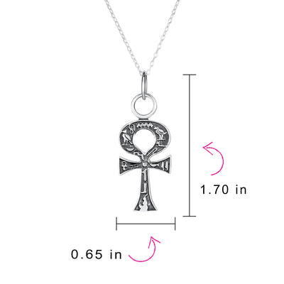 Egyptian Key To Life Ankh Cross Pendant Necklace Oxidized Sterling Silver