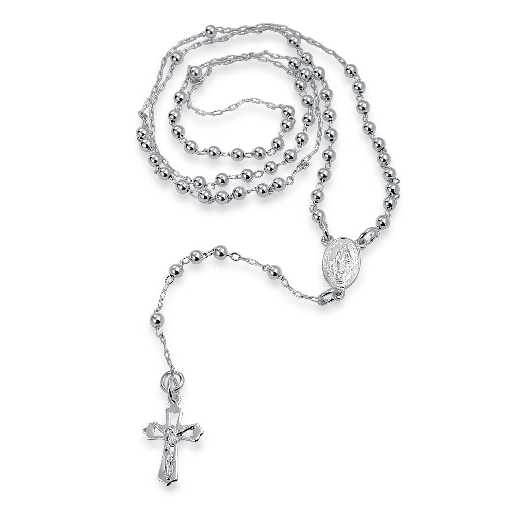 Virgin Mary Catholic Rosary Prayer Beads Y Necklace Sterling Silver