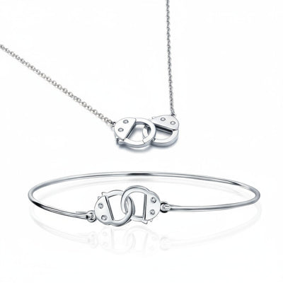 Delicate CZ Accent Handcuff Pendant Necklace & Bangle Bracelet Sterling Silver