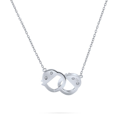 Delicate CZ Accent Handcuff Pendant Necklace & Bangle Bracelet Sterling Silver