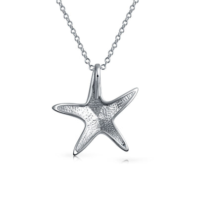Starfish Pendant Blue Created Opal Necklace .925 Sterling Silver Chain