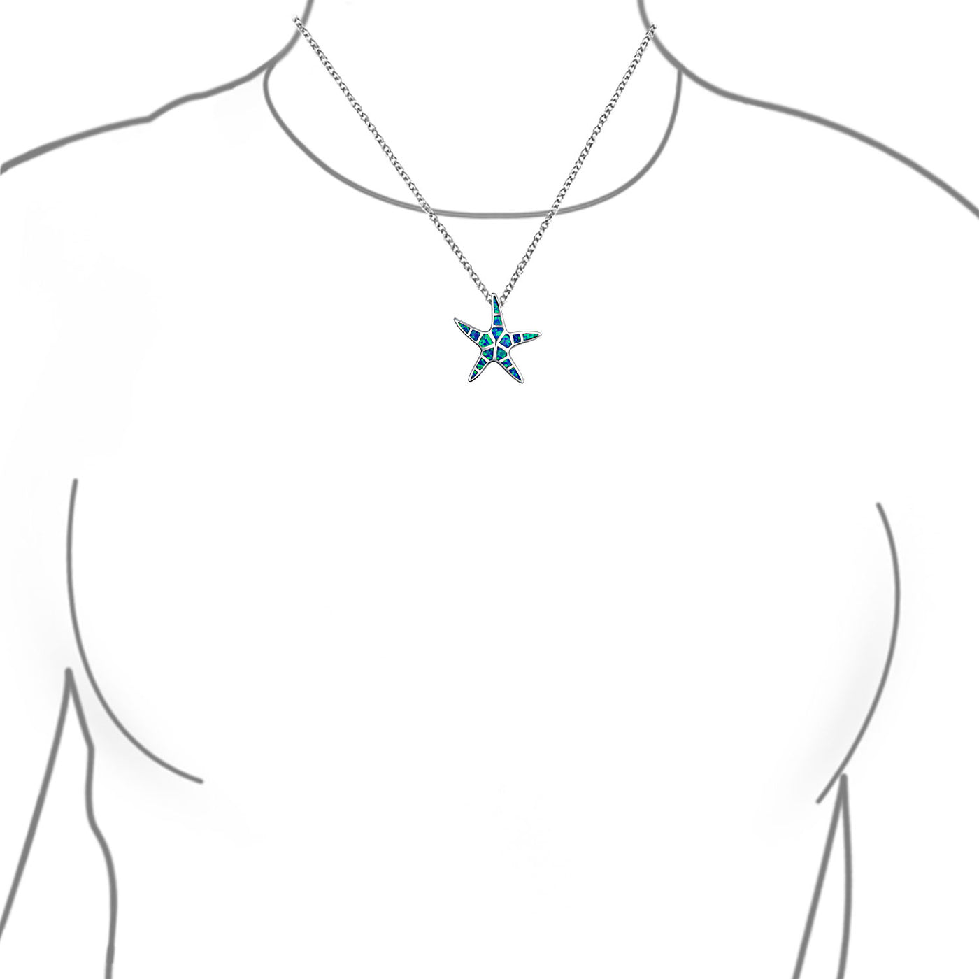 Starfish Pendant Blue Created Opal Necklace .925 Sterling Silver Chain ...