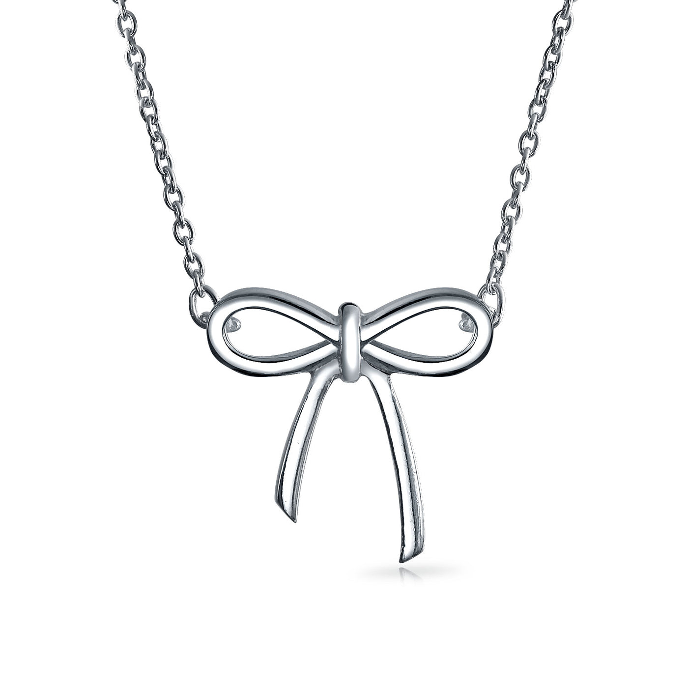 Bow Ribbon Pendant Station Pendant Necklace .925 Sterling Silver