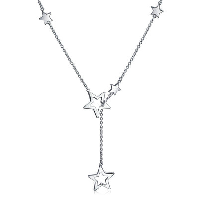 Patriotic Open Stars Rock Star Lariat Y Necklace High Sterling Silver