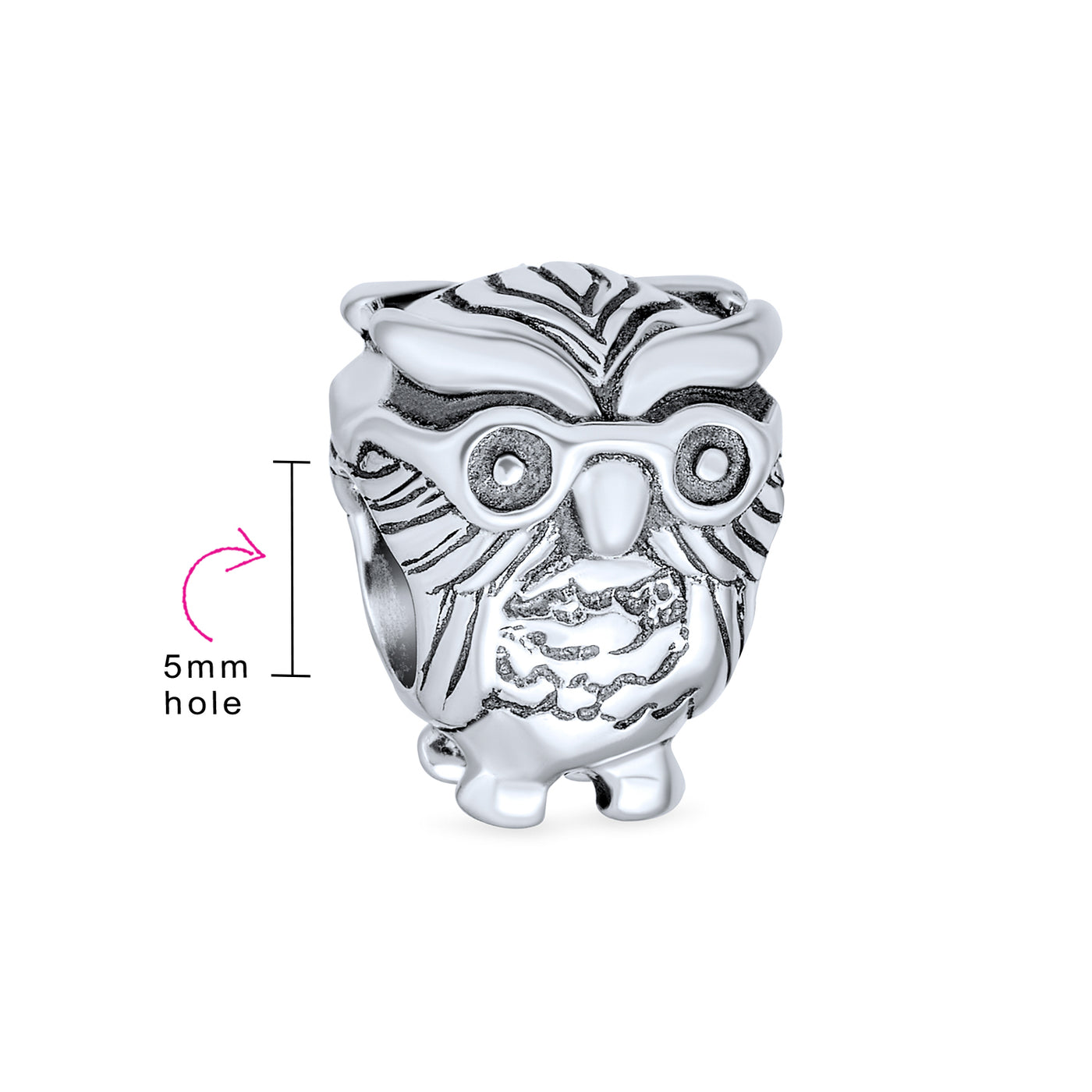 Set of 2 Wise Graduate Owl Bird & Book Charm Bead Oxidized Sterling Silver