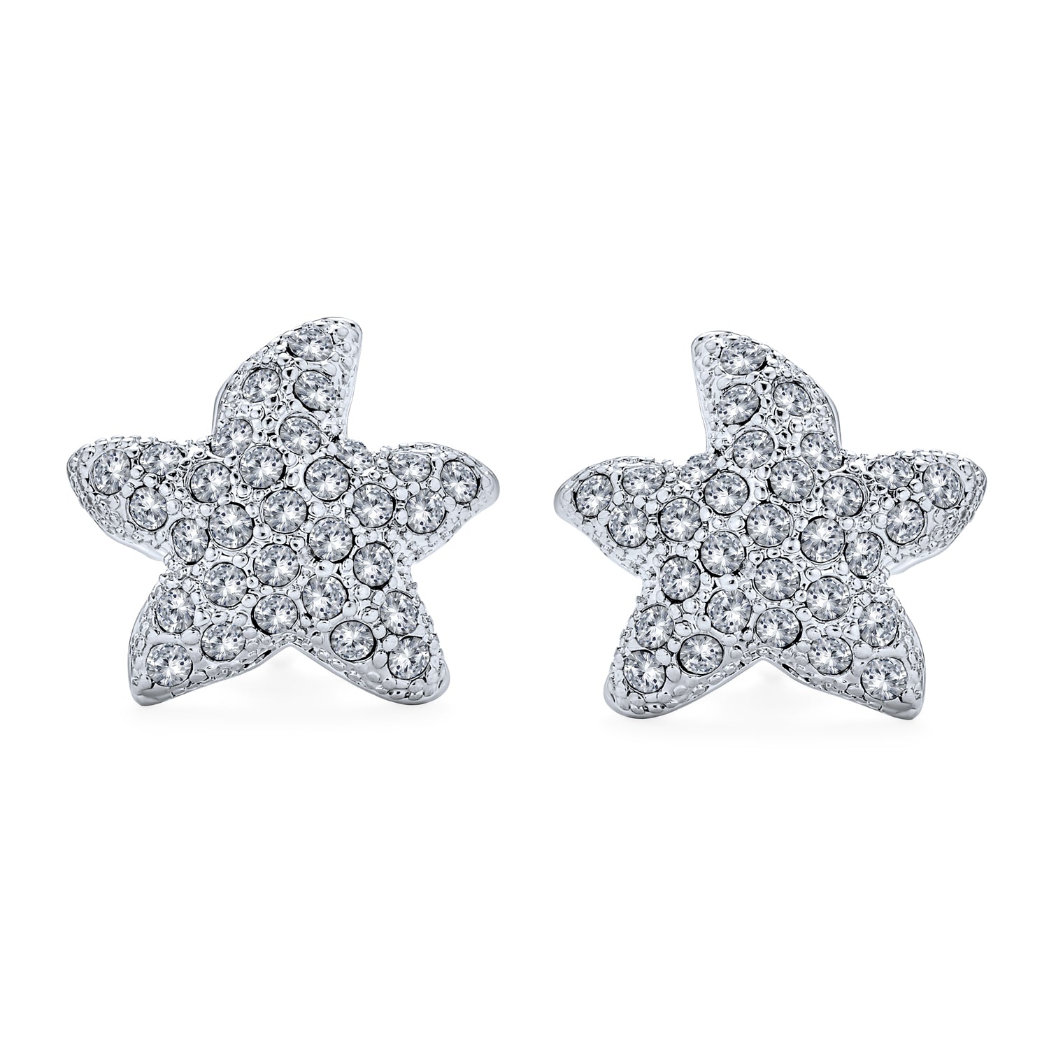 Pave Crystal Starfish Clip On Earrings Non Pierced Ears Silver Plated ...