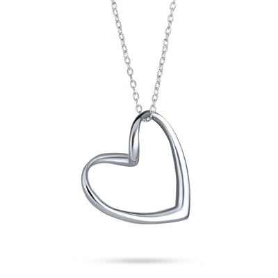 Floating Open Heart Pendant Necklace For Women .925 Sterling Silver