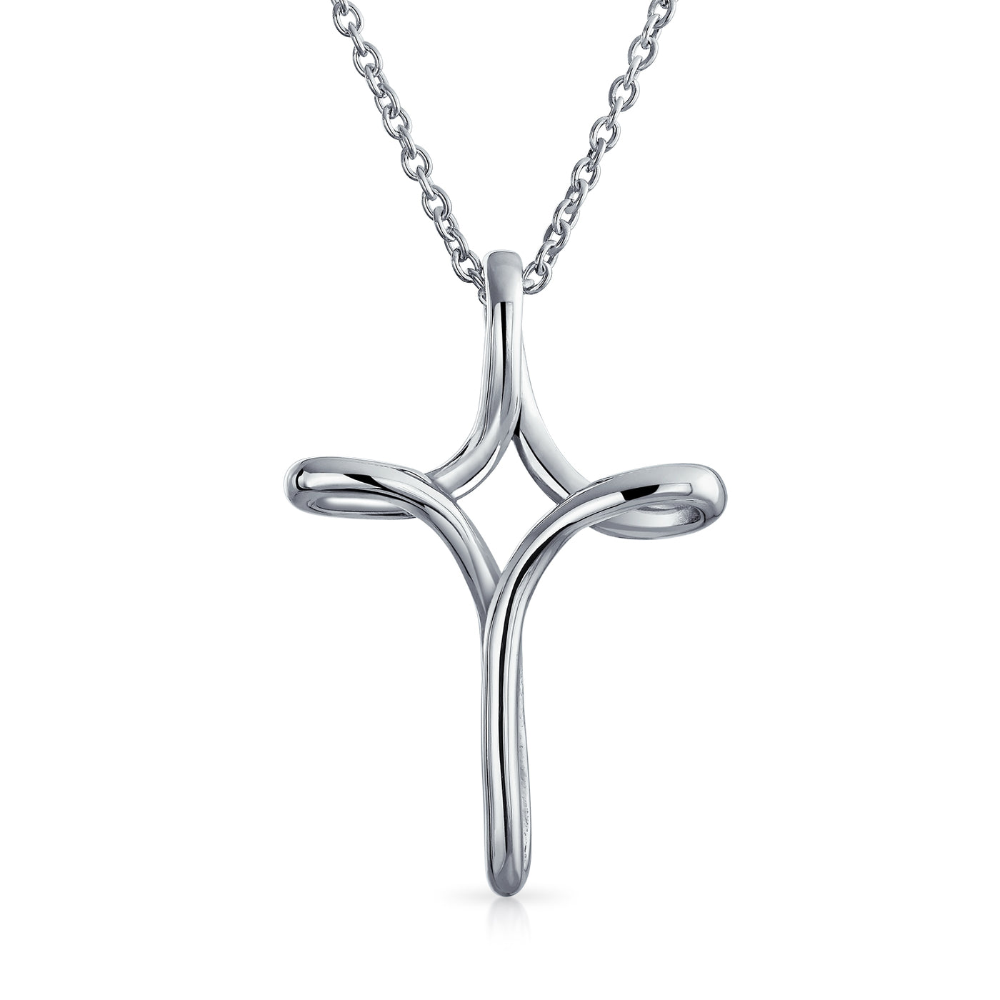 Infinity Twist Cross Pendant Necklace Plain Sterling Silver Chain 1in