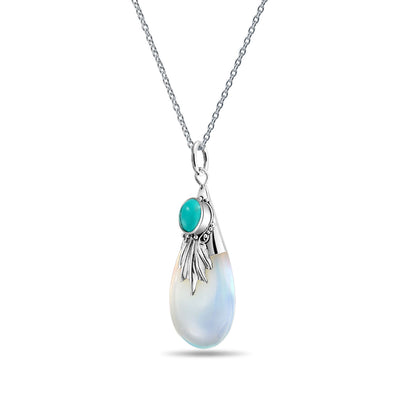 Tribal Turquoise Opalite Teardrop Pendant .925 Silver Western Necklace