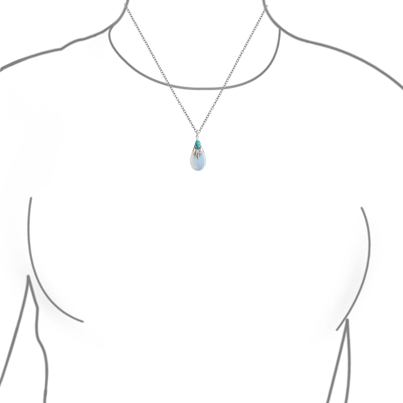 Tribal Turquoise Opalite Teardrop Pendant .925 Silver Western Necklace