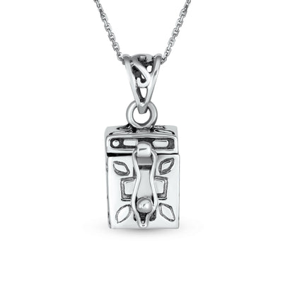 Ichthys Jesus Fish Cross Box Locket Pendant Sterling Silver Necklace