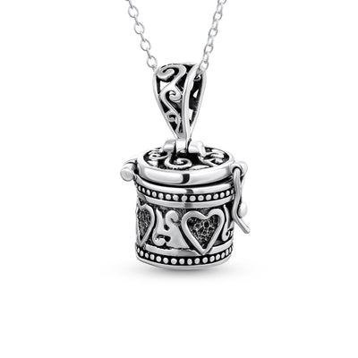 Vintage Square Heart Locket Necklace Pendant Sterling Silver Keepsake Holder - Bling Jewelry