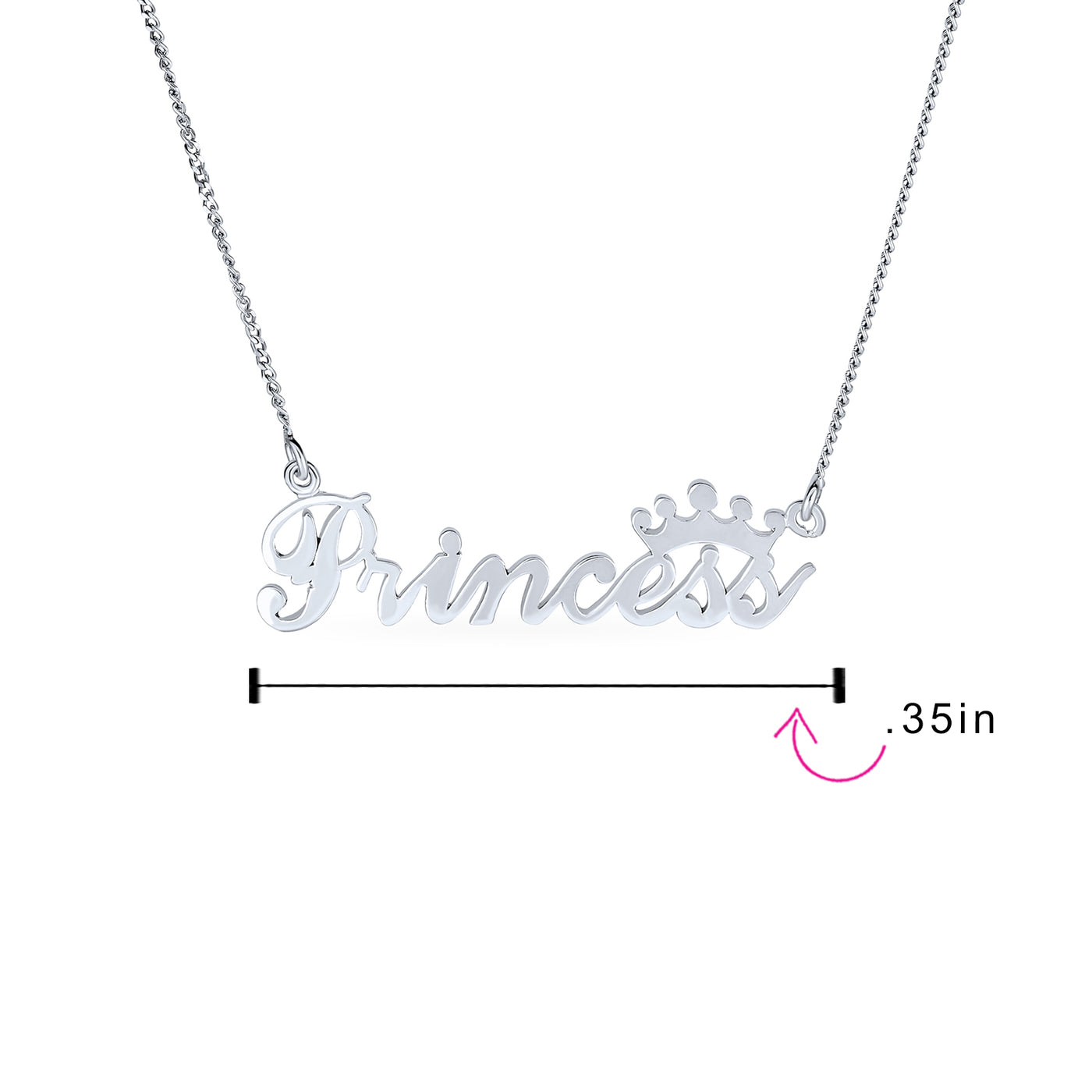 Crown & Princess Word Necklace Pendant Daughter .925Sterling Silver