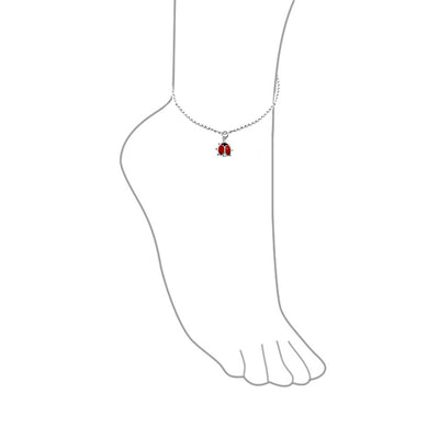 Red Ladybug Garden Dangle Charm Anklet Ankle Bracelet Sterling Silver