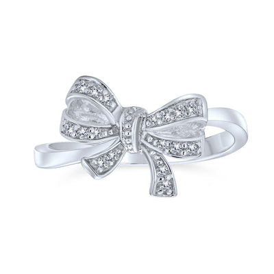 vintage victorian style cubic zirconia cz ribbon bow ring band sterling ...