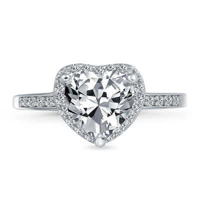 Classic 3CT Heart Shaped Engagement Ring with Pave CZ Band in Sterling Silver