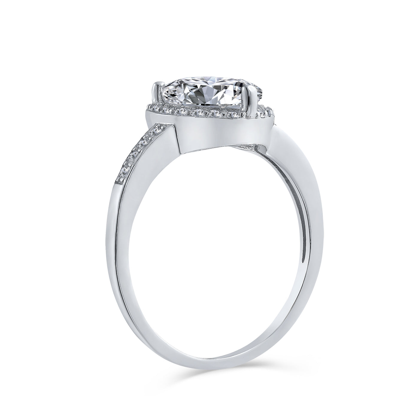 Classic 3CT Heart Shaped Engagement Ring with Pave CZ Band in Sterling Silver
