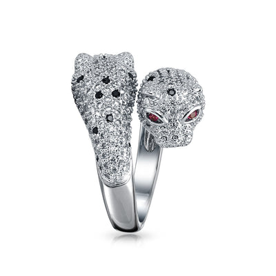 Black White Cubic Zirconia CZ Leopard Panther Cat Statement Ring