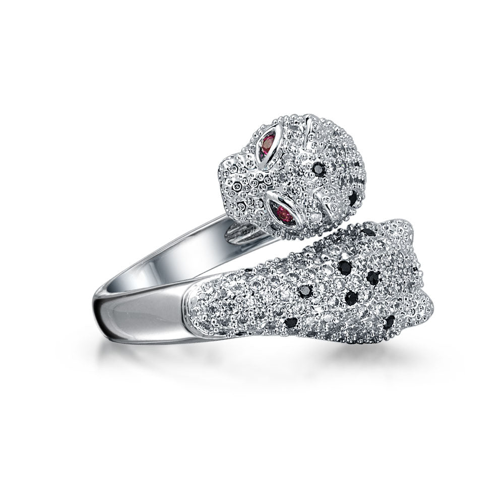 Black White Cubic Zirconia CZ Leopard Panther Cat Statement Ring