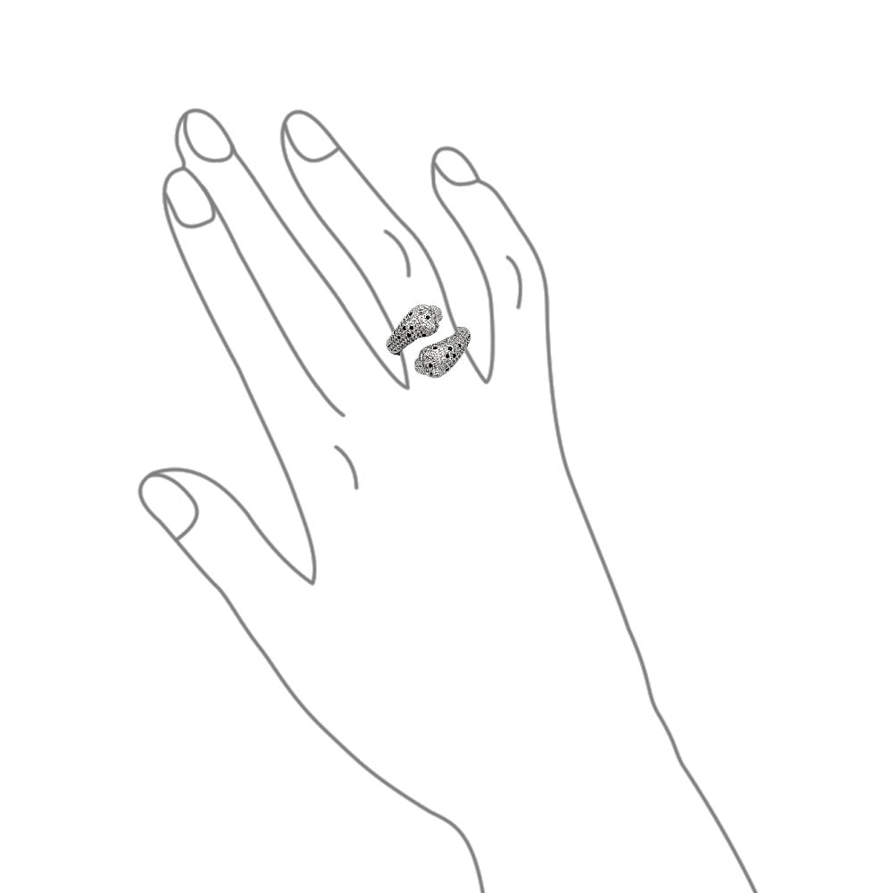 Black White Cubic Zirconia CZ Leopard Panther Cat Statement Ring