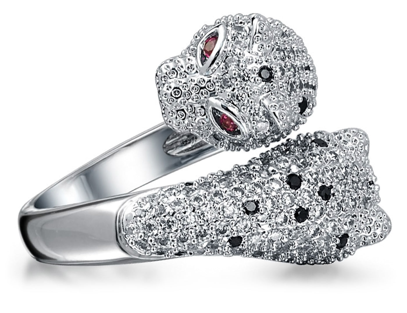 Black White Cubic Zirconia CZ Leopard Panther Cat Statement Ring