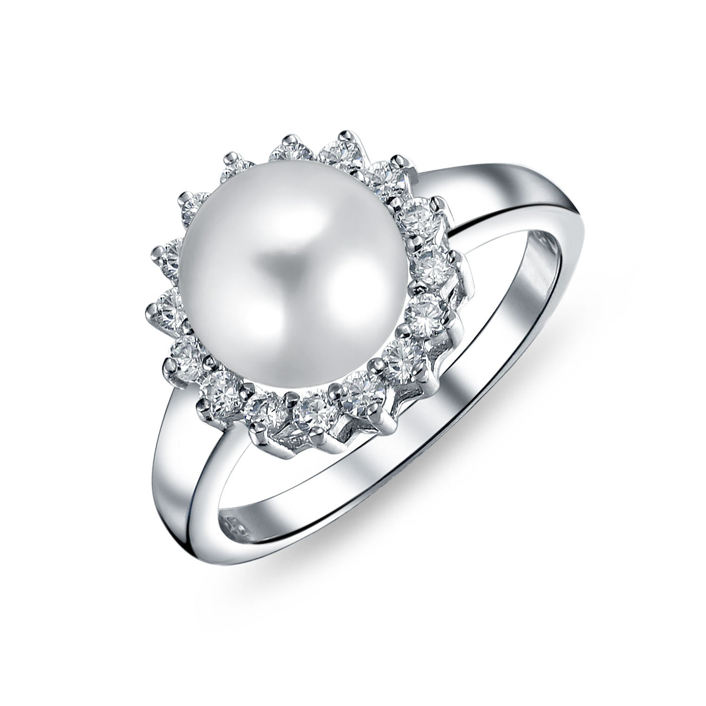 Solitaire White Pearl Engagement Cocktail Ring .925Sterling Silver