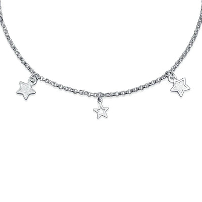 Patriotic Celestial Star Anklet Bracelet with Charms Sterling Silver Rolo Chain - Bling Jewelry