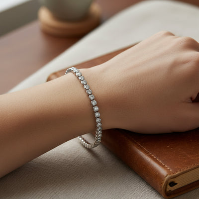 Bridal CZ Solitaire Tennis Bracelet Silver Plated 8 Inch