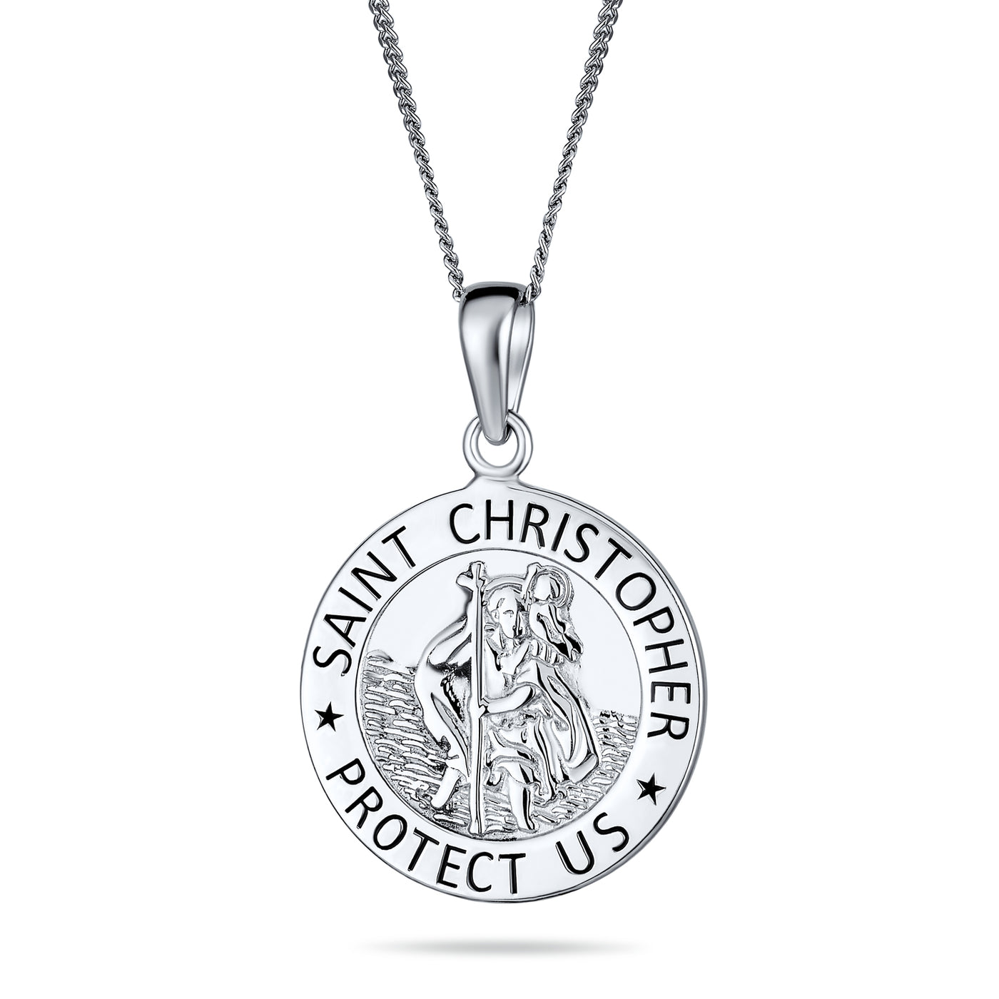 Medium Saint Christopher Pendant Necklace Sterling Silver Religious Medal