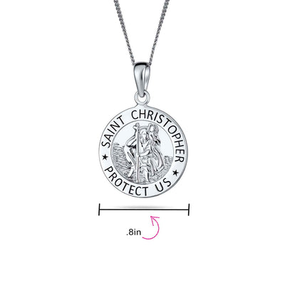 Medium Saint Christopher Pendant Necklace Sterling Silver Religious Medal