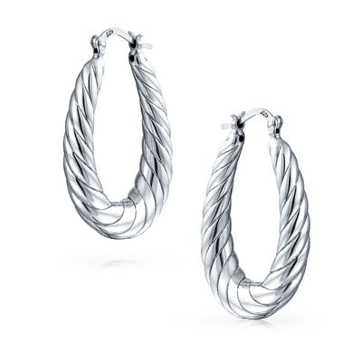 Twisted Wide Lightweight Oval Tube Hoop Earrings .925 Sterling Silver