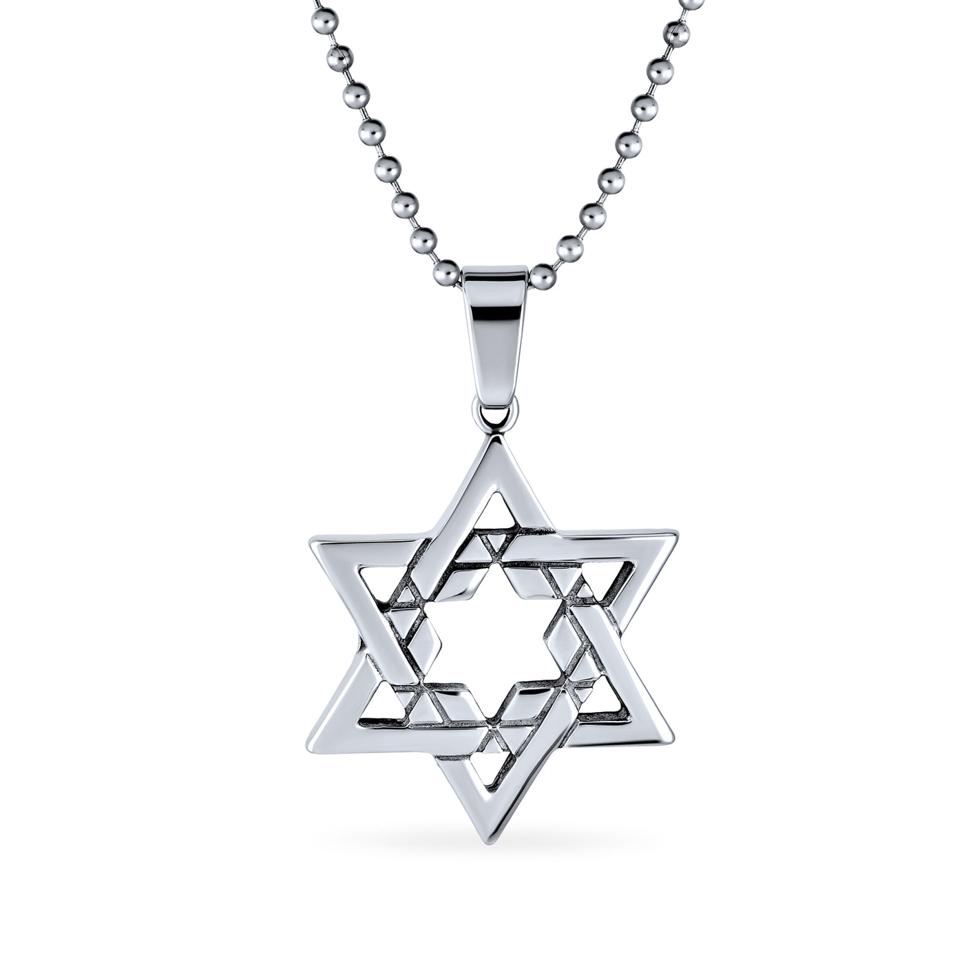 Jewish Star OF David Religious Pendant Stainless Steel Necklace Ball