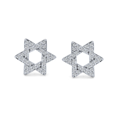 Hanukah Star Of David Religious Je CZ Stud Earrings Sterling Silver