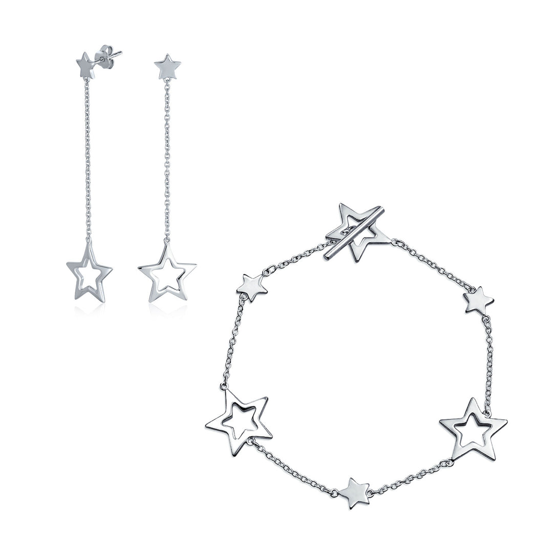 Jewelry Set Celestial Stars Rock Star Bracelet and Earrings Silver