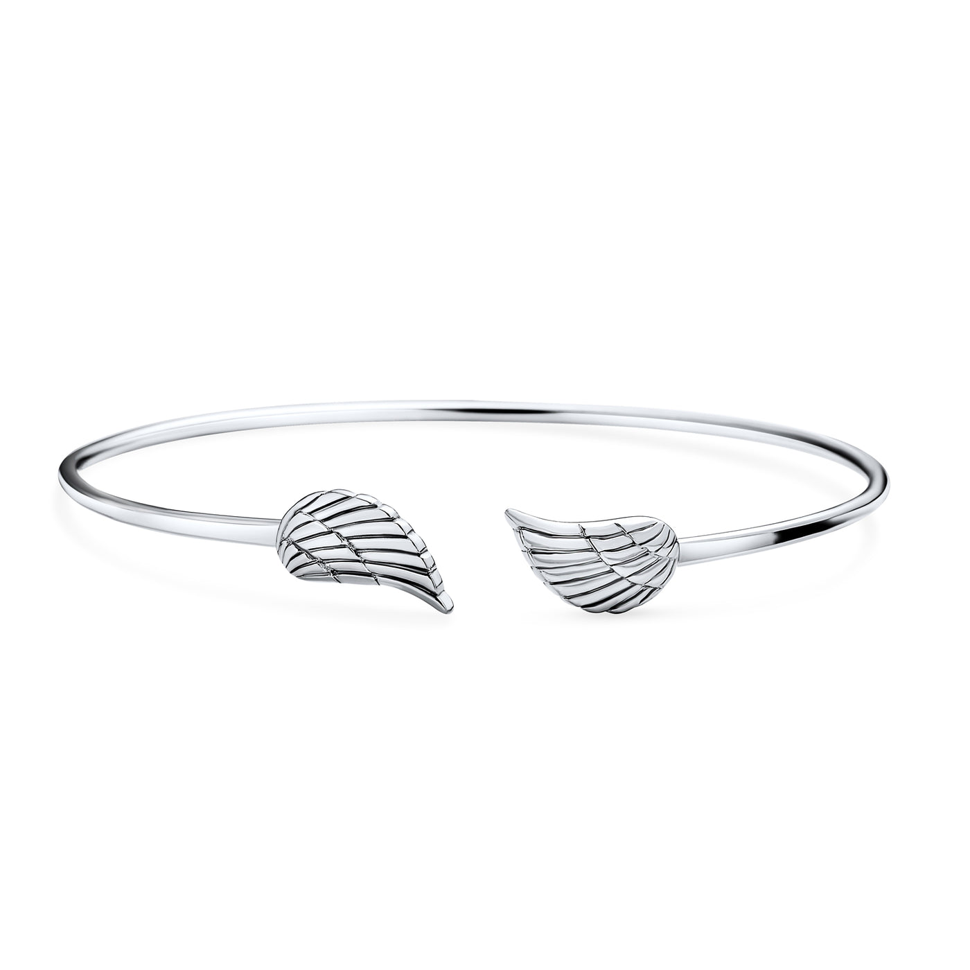 Thin Angel Wing Feather Bangle Cuff Bracelet High .925 Sterling Silver