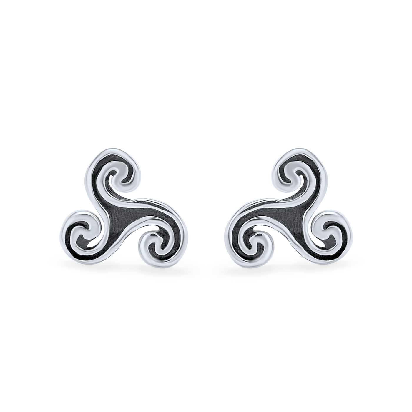 Set of 2 Ancient Celtic Triskele Stud Earrings in Oxidized Sterling Silver