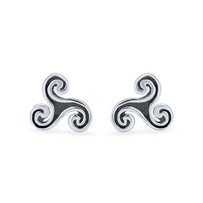 Set of 2 Ancient Celtic Triskele Stud Earrings in Oxidized Sterling Silver