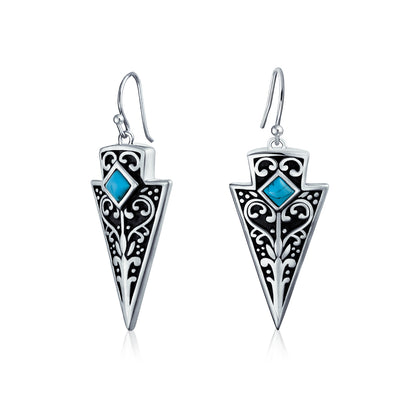 Set of 2 Boho Blue Turquoise Gemstone Arrowhead & Heart Earrings Sterling Silver