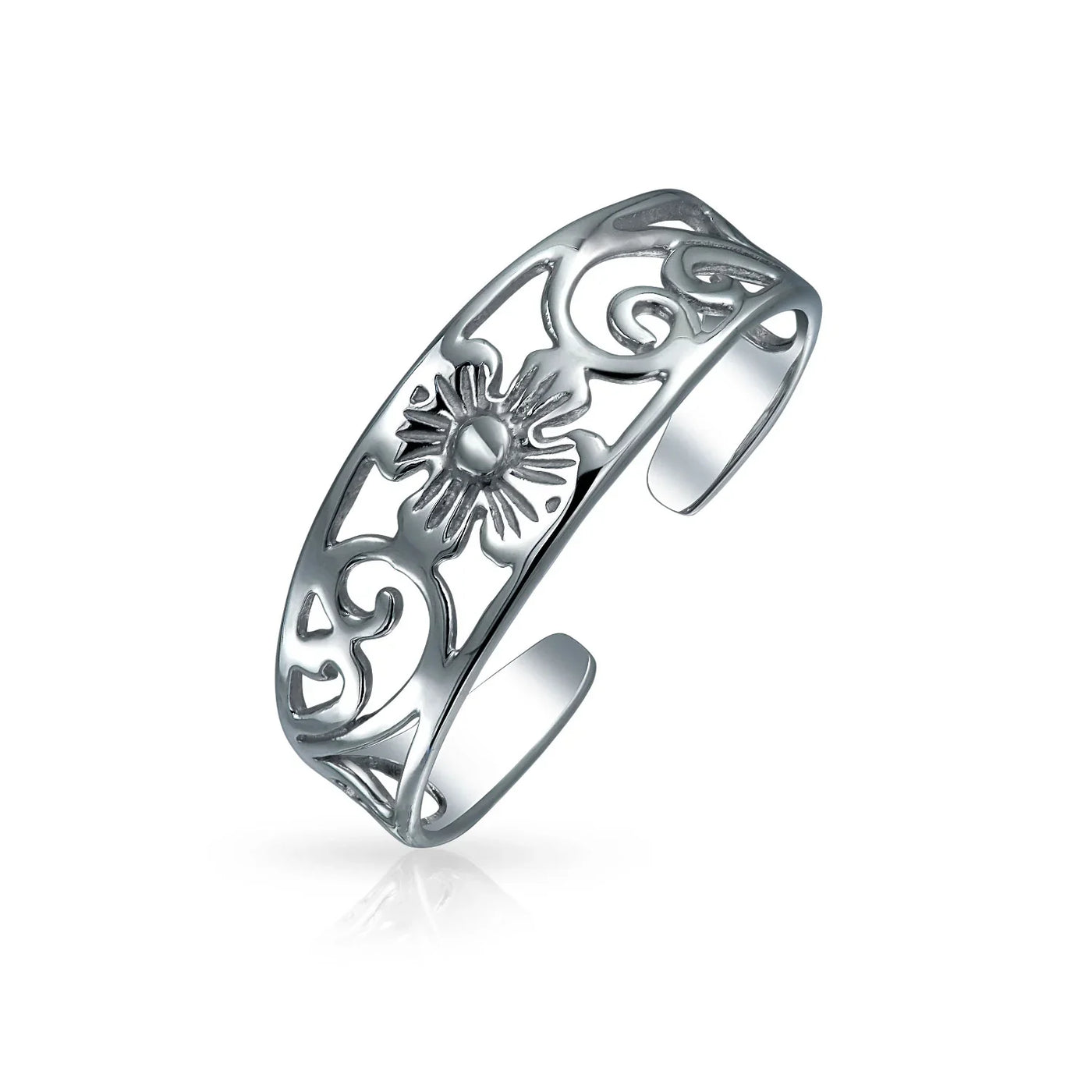 Flowers Vine Carved Swirl Filigree Oxidized Sterling Silver Midi Toe Ring - Bling Jewelry