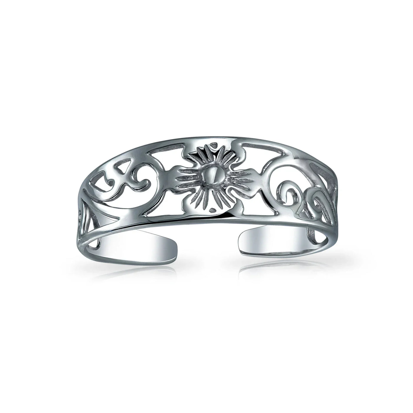 Flowers Vine Carved Swirl Filigree Oxidized Sterling Silver Midi Toe Ring - Bling Jewelry