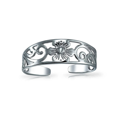 Flowers Vine Carved Swirl Filigree Oxidized Sterling Silver Midi Toe Ring - Bling Jewelry