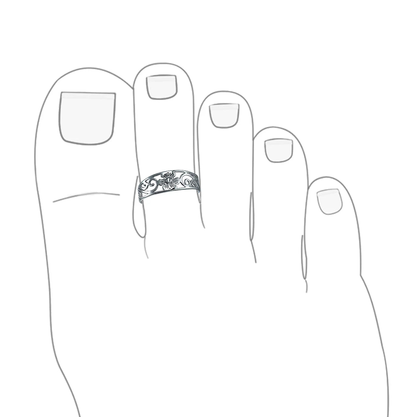 Flowers Vine Carved Swirl Filigree Oxidized Sterling Silver Midi Toe Ring - Bling Jewelry