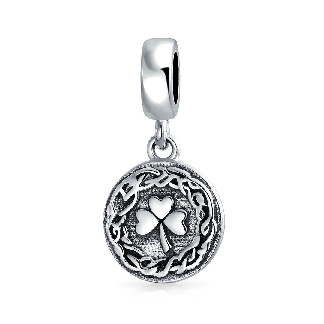 Round Disc Good Luck Celtic Knot Irish Clover Dangle Charm Bead