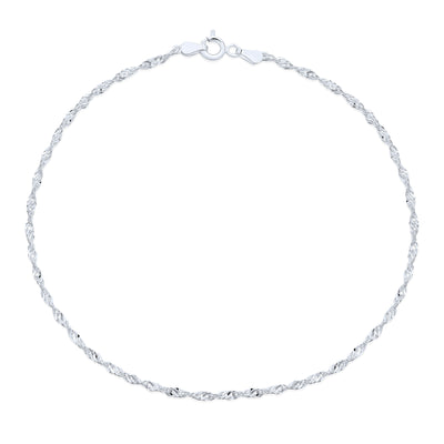 Singapore Chain Twisted Curb Anklet For Women .925 Sterling Silver