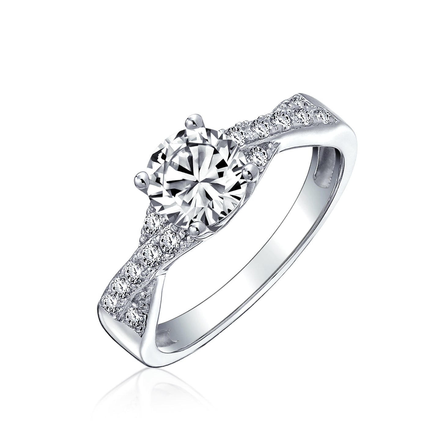 Round 2CT Solitaire Pave CZ Twist Infinity Engagement Ring Sterling Silver