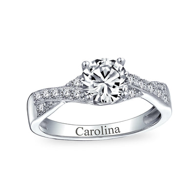 Round 2CT Solitaire Pave CZ Twist Infinity Engagement Ring Sterling Silver