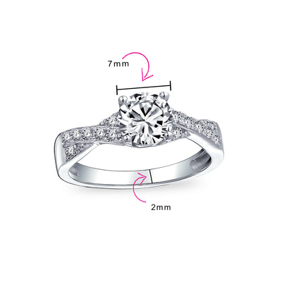 Round 2CT Solitaire Pave CZ Twist Infinity Engagement Ring Sterling Silver